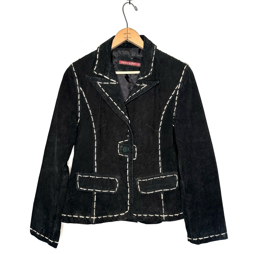 Jennyfer J | Vintage Black Suede Twine Stitching Leather Jacket